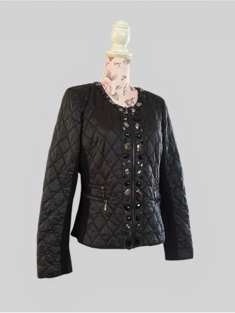 White House Black Market Black Quilted Embellished  Women's Jacket - Picture 6 of 7